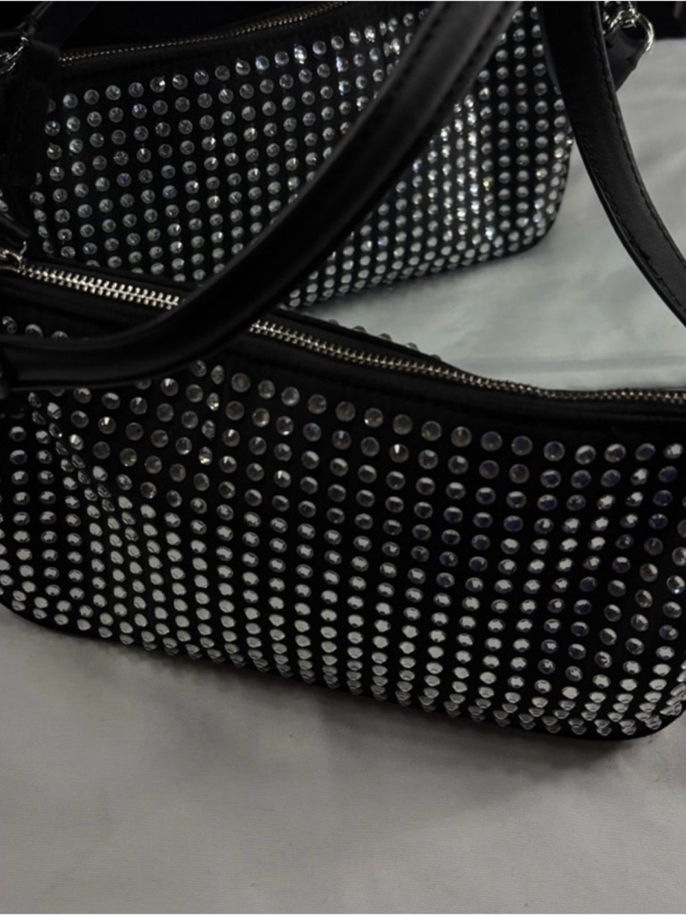 Black Crystal-Studded Shoulder Bag